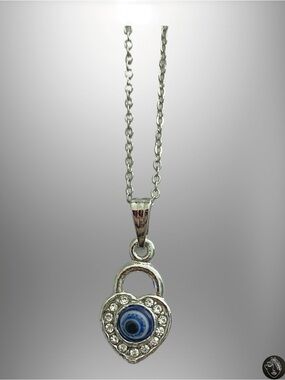 NWT Arban Silver Lock Heart Evil Eye Protection Necklace 18” Gift Idea